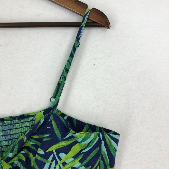 Sofia Jeans Women's Size Large Linen Blend Knot Front Blue Green Leaf Peplum Top - Picture 4 of 14